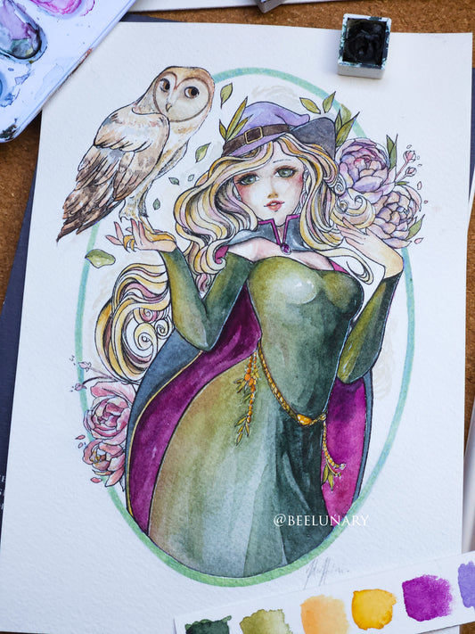 Aquarelle originale | Owl & Witch