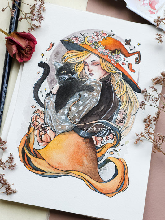 Aquarelle originale | Black Cat Witch