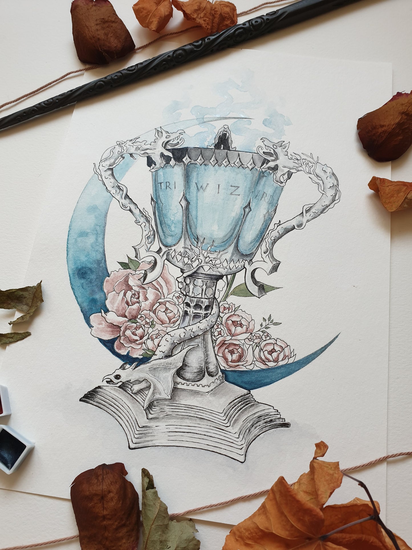 Aquarelle Originale | Trophée des 3 sorciers